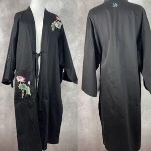 Sue Wong Vintage Black Cotton Embroidered Kimono Women's Size L NWT